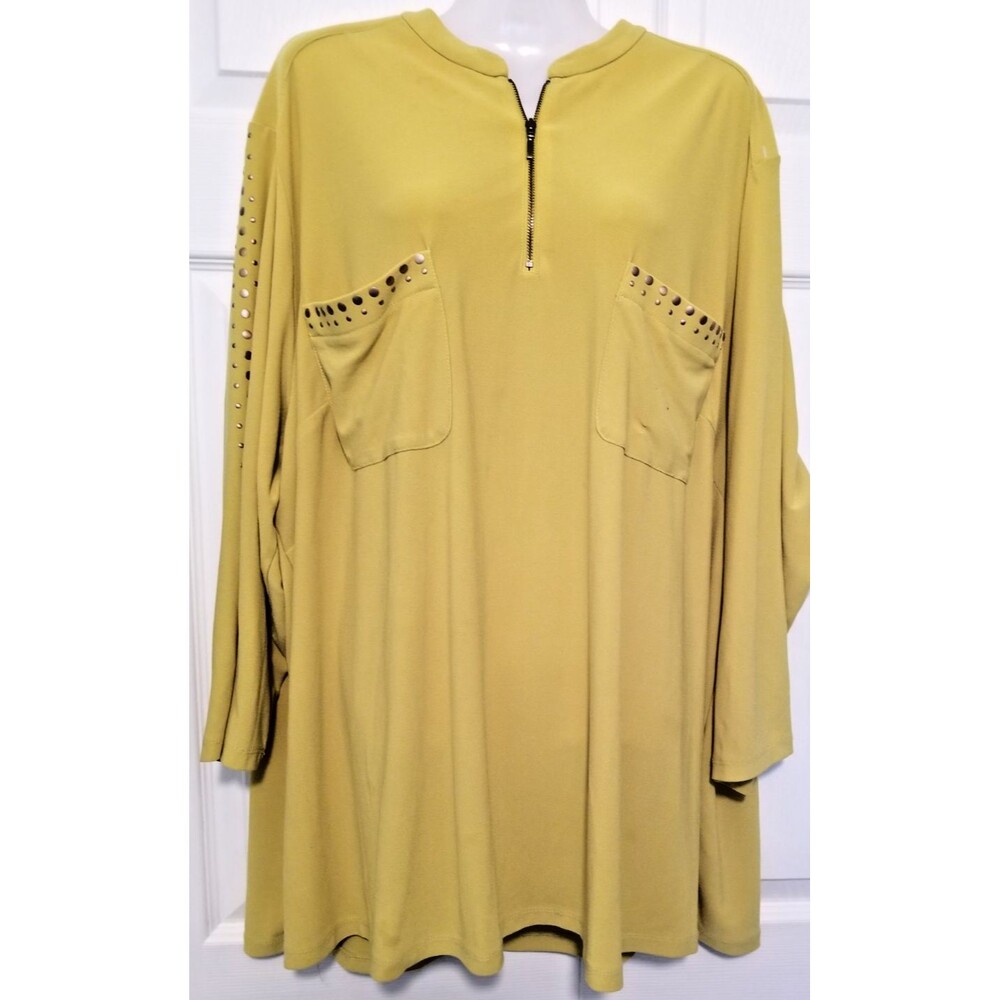 Susan Graver Women's Tunic Top Size 3X Studded Embellished Pockets & Sleeves
